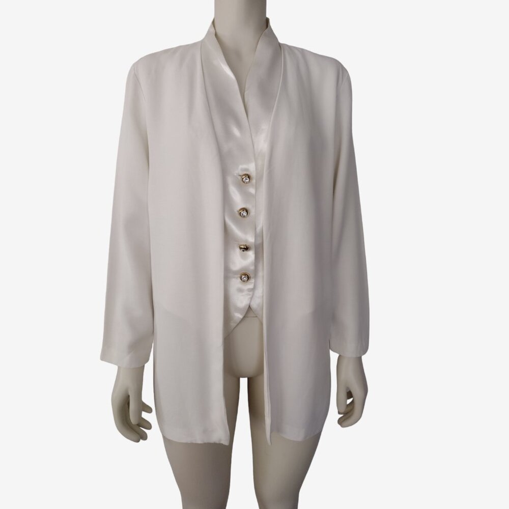 Vintage 90s White Satin Vest Shawl Neck Layered Formal Lightweight Jacket